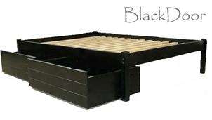   Bed with Storage Drawers in Your Choice of Black or Natural Wood