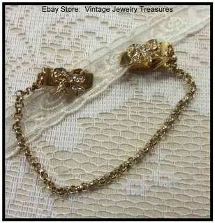 Vintage Rhinestone Bow Design & Gold Tone Sweater Clips  