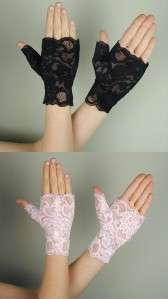 Wrist Length LACE FINGERLESS Gloves BLACK or BABY PINK  