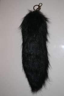 New Fox Fur Faux Tassel Tail Keychain Purse Rings BLACK  