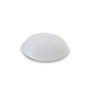 Set of 2, 18 Centimeter White Knitted Kippahs with a Spiral Pattern