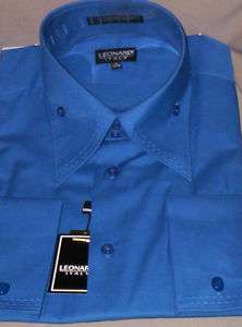Mens Leonardi Royal Blue High Collar French Cuff Shirt  