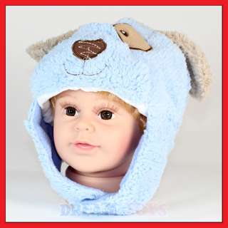 Dog Fuzzy Soft Toddler Blue Beanie Hat   Cap Doggy Puppy Kids  