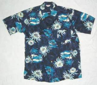 Mens Vintage Kamehameha Blue Hawaiian Shirt MEDIUM  