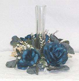 BLUE Roses CANDLE RING Silk Wedding Centerpiece Flowers  