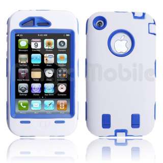   Case w/ Soft Skin Rubber Silicone Cover For iPhone 3G 3GS White / Blue