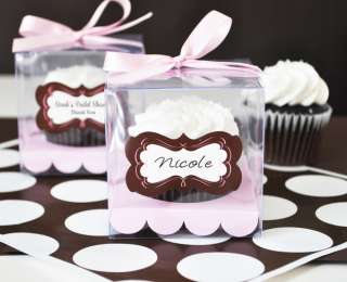 12 Pink Personalizable Cupcake Favor Box & Ribbon Kits  