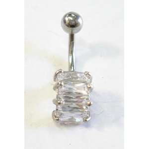  Curved Crystal Surgical Steel Belly Ring 