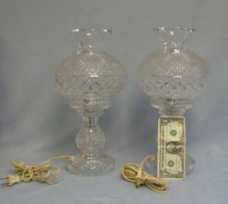 TWO Marked 14 Waterford Electric Hurricane Glass table Lamps  
