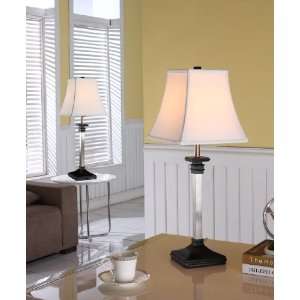  Set of 2 Silver / Black Finish Table Lamps With Fabric 