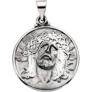  14K White Gold Hollow Face Of Jesus (Ecce Homo) Medal 