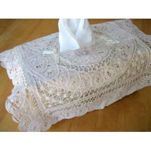  Cotton Tissue Box Cover with a Battenburg Lace Overlay