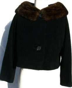 RH STEARNS Wool & Genuine Mink Collar Jacket/Coat Sz M Sycamore  