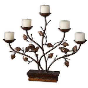   Candelabra Chestnut Brown With Gold Highlights Beige Candles Included