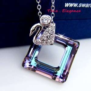  white gold gp on sterling silver SWAROVSKI crystal swan solid necklace