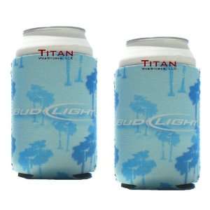 Bud Light Pocket Coolies   Blue Palm  Neoprene Beer Koozies   Set of 