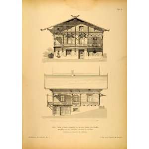  1892 Print Swiss Chalet Zurich Architect Jacques Gros 