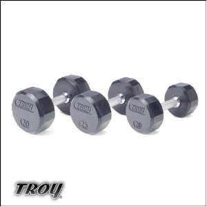  Troy 12 Sided Rubber Encased Dumbbell SET with Chrome 