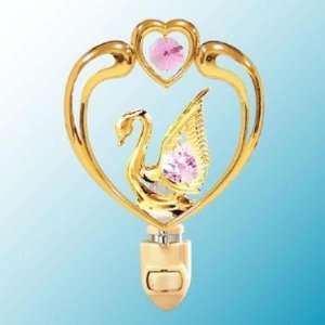  24k Gold Swan in Heart Night Light   Pink Swarovski 