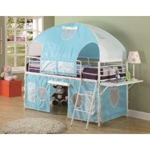 Boys Tent Twin Size Loft Bunk Bed in Light Blue & White 