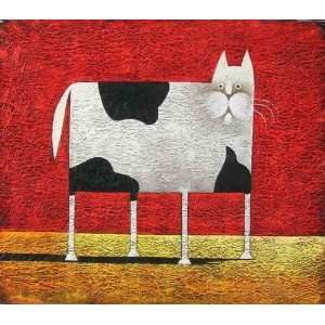 Mitzi Miao Cat the Cow Oil Painting on Canvas Hand Made 