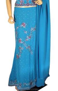 Blue Lehnga Sharara Choli Wedding Wear Dress Skirt S  