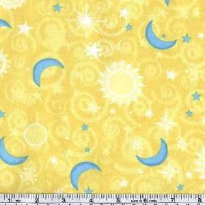  45 Wide Flannel Sun Moon Stars Yellow Fabric By The Yard 