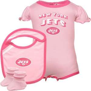   Jets Infant Girls Pink Creeper, Bib & Bootie Set