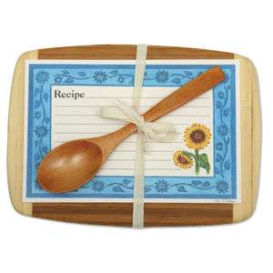 Sunflowers Gift Set Cutting Board Recipe Cards & Spoon.  