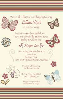 CoCaLo Sundae Red Butterfly Flower Pretty Girl Baby Shower Invitation 