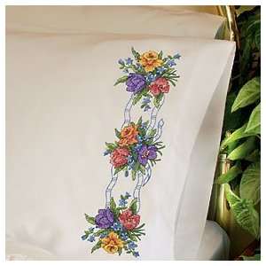   Flowers Stamped Cross Stitch Pillowcase Pair Arts, Crafts & Sewing