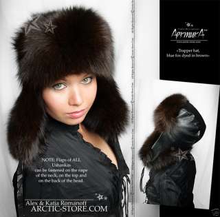 Brown Fox Fur Hat Chapka Mens Flaps Russian Bomber Hut  