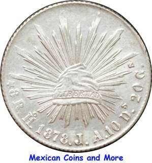 Mexico 8 Reales Ho 1878 J.A. Hermosillo Mint.  