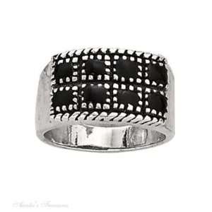  Sterling Silver Double Rowed Ring Eight Black Onyx Inlay 