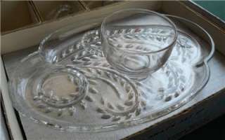 FEDERAL CLEAR GLASS SNACK BRUNCH SET 4 PLATES & CUPS  