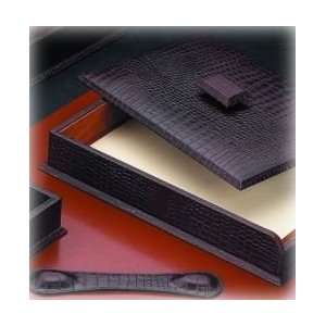   Bey Berk Letter Tray With Cover Brown croco Leather