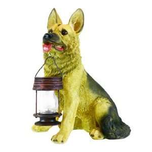  German Shepherd Dog With Lantern Solar Light Beauty