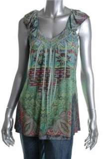 One World NEW Green Sublimation Blouse Embellished Top S  