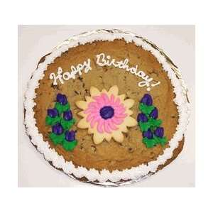 Cakes 1 lb. Chocolate Chip Cookie Cake with Pink and Purple Iced Daisy 