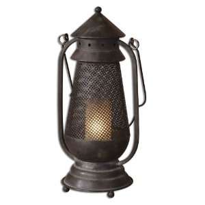   28 Inch Rustic Lantern Accent Lamp In Olive Bronze w/ Gold Highlights