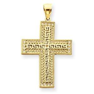   16in Greek Key Filigree Cross Pendant/14kt Yellow Gold Jewelry