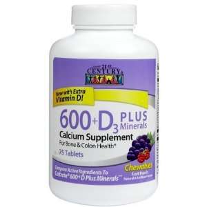21st Century Vitamins Calcium 600 mg + D Chewables, Fruit Punch, 75 ct 