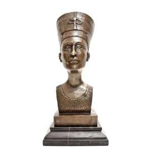  Bronze Queen Egypt Nefertiti Bust Sculpture Marble Base 