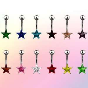 Surgical Steel Belly Ring with 7mm Prong Set Solitare Star Red Cubic 