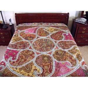  Kundan Sari Pink Bed Cover Bedding Bedspread Tapestry 