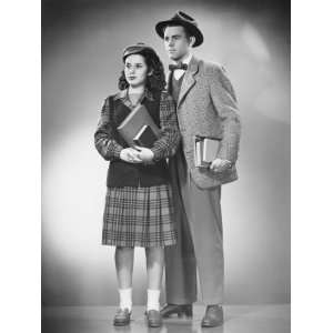  Female and Male Students Posing in Studio, (B&W), Portrait 