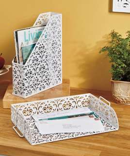 Punched Metal Stackable Letter Tray WHITE Office Desk Top Organizer 