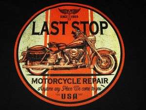   SOFTAIL MOTORCYCLE REPAIR SHOP VINTAGE LOOK LAST STOP BIKER T SHIRT
