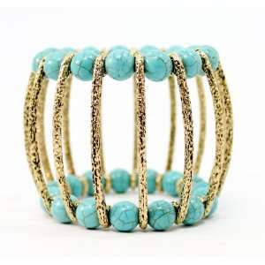   TURQUOISE BEAD OPEN WORK CAGED STRETCH BRACELET Arts, Crafts & Sewing