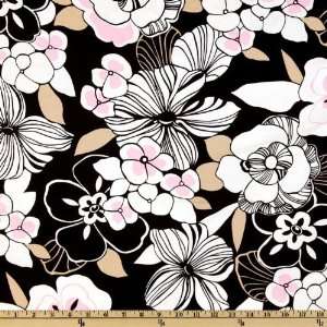  53 Wide Stretch Cotton Sateen Floral White/Black Fabric 